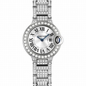 Cartier Ballon Bleu Small Silver Dial 18kt White Gold Mens Watch WE9003ZA