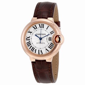 Cartier Balloon Bleu Silvered Opaline Flinqué Dial Brown Leather Men's Watch W6920097