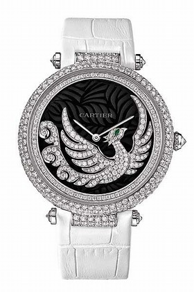 Cartier Bestiaire Evol D'un Phoenix Dark Purple Mother of Pearl with Diamonds Feather Dial Ladies Watch HPI00633