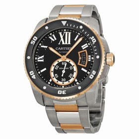 Cartier Calibre Black Dial Steel and Rose Gold Men's Watch W7100054