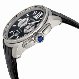 Cartier Calibre De Cartier Black Dial Black Leather Men's Watch W7100060