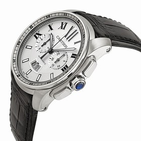 Cartier Calibre de Cartier Silver Dial Black Leather Automatic Men's Watch W7100046