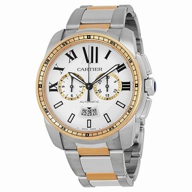 Cartier Calibre de Cartier Silver Dial Steel and 18kt Pink Gold Automatic Men's Watch W7100042