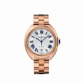 Cartier Clé Silvered Flinqué Dial 18k Rose Gold Men's Watch WGCL0002