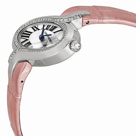Cartier Delices Silver Dial 18kt White Gold Diamond Pink Leather Ladies Watch WG