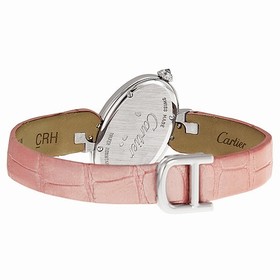 Cartier Delices Silver Dial 18kt White Gold Diamond Pink Leather Ladies Watch WG