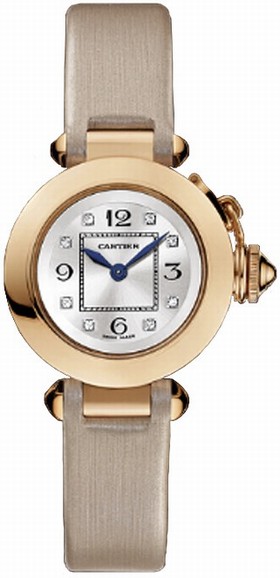 Cartier Miss Pasha Silver Diamond Dial Rose Gold and Beige Satin Ladies Watch WJ124028