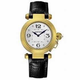 Cartier Pasha Silver Dial Black Leather Ladies Watch WJ11891