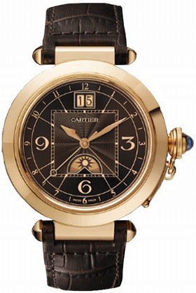 Cartier Pasha XL Brown Dial 18kt Pink Gold Brown Leather Men's Watch W3030001