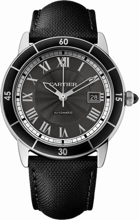 Cartier Ronde Croisiere Gray Dial Black Leather Automatic Men's Watch WSRN0003