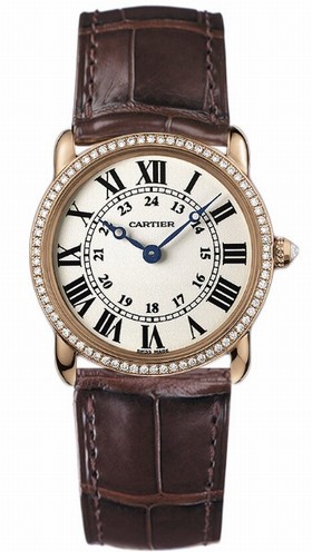 Cartier Ronde Louis Cartier Diamond Bezel Silver Dial 18 kt Rose Gold Ladies Watch WR000351
