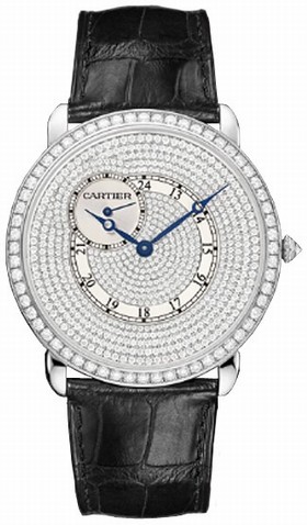 Cartier Ronde Louis Cartier Diamond Pave 18 kt White Gold Men's Watch WR007003