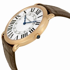 Cartier Ronde Louis Silver Dial 18k Rose Gold Brown Leather Automatic Men's Watch W6801004