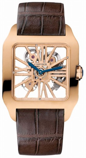 Cartier Santos-Dumont Skeleton Dial 18 kt Rose Gold Men's Watch W2020057