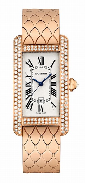 Cartier Tank Americaine Silver Dial 18K Rose Gold Diamond Ladies Watch WB710010