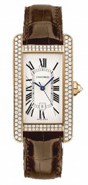 Cartier Tank Americaine Silver Dial Brown Leather Unisex Watch WB704751