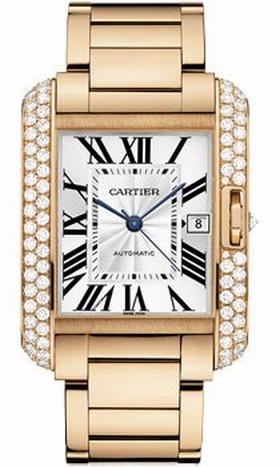 Cartier Tank Angalise Silver Dial 18kt Pink Gold Men's Watch WT100004