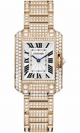 Cartier Tank Anglaise Silver Dial 18kt Pink Gold Diamond Ladies Watch HPI00558