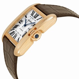 Cartier Tank Anglaise Silver Dial 18kt Rose Gold Brown Leather Men's Watch W5310004