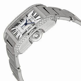 Cartier Tank Anglaise Silver Dial 18kt White Gold Diamond Ladies Watch WT100009