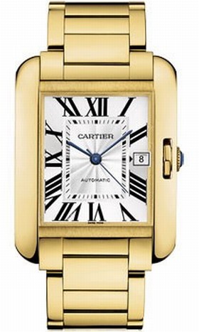 Cartier Tank Anglaise Silver Dial 18kt Yellow Gold Men's Watch W5310018