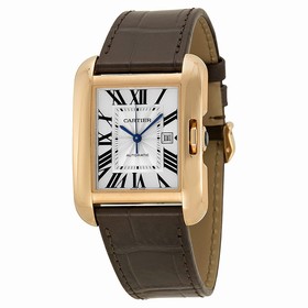 Cartier Tank Anglaise Silver Dial Brown Crocodile Leather Strap W5310005
