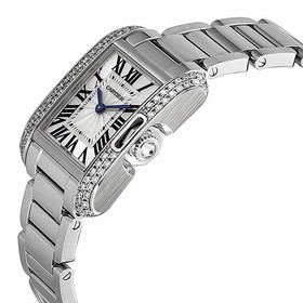 Cartier Tank Anglaise Silver Dial Lacquered Flinque Dial 18kt Rhodiumised White Gold Ladies Watch WT100008