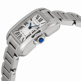 Cartier Tank Anglaise Silver Dial Stainless Steel Bracelet Ladies Watch W5310022