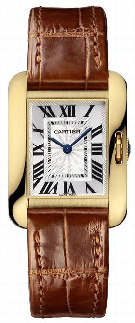 Cartier Tank Anglaise Small Silver Dial Ladies Brown Leather Strap Watch W5310028