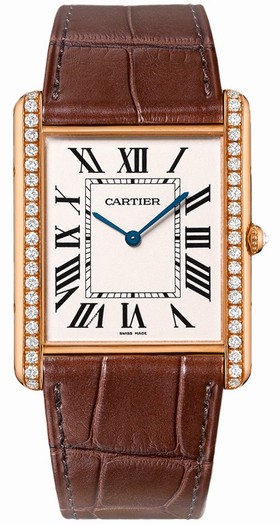 Cartier Tank Louis Silver Dial Brown Leather Diamond Men's Watch WT200005