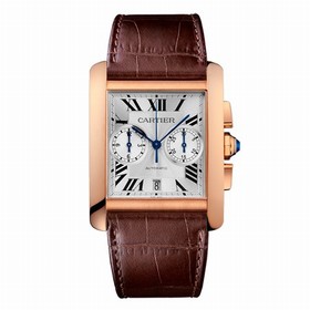 Cartier Tank MC Chronograph Silver Dial Brown Leather Men's Watch W5330005