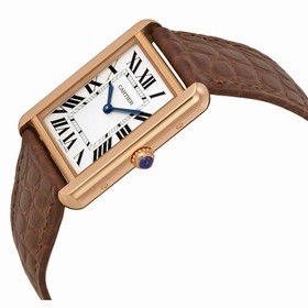 Cartier Tank Solo Silver Dial Brown Leather Strap Ladies Watch W5200025