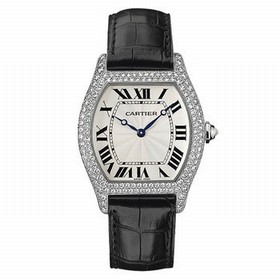 Cartier Tortue Manual Wind Diamond 18 kt White Gold Men's Watch WA503851