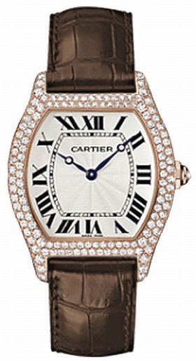 Cartier Tortue Silver Dial Brown Leather Diamond Automatic Men's Watch WA503951