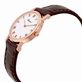 Chopard Classic White Dial 18kt Rose Gold Case Brown Alligator Strap Ladies Watch 127387-5001
