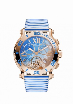 Chopard Happy Sport Chrono Beach Motif Dial 18kt Rose Gold Ladies Watch 283581-5011