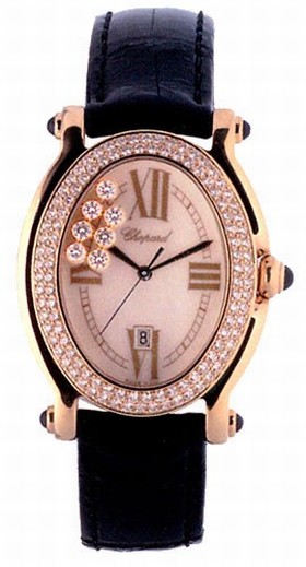 Chopard Happy Sport Diamond 18k Yellow Gold Black Ladies Watch 277012-0004