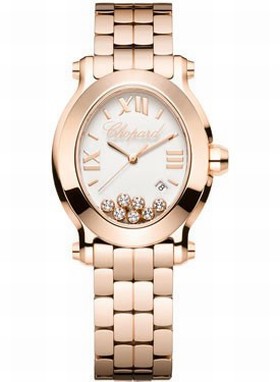 Chopard Happy Sport Oval Floating Diamond 18 kt Rose Gold Ladies Watch 275350-5002