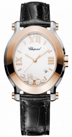 Chopard Happy Sport Oval Floating Diamonds Rose Gold and Steel Ladies Watch 278546-6001