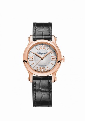 Chopard Happy Sport Silver Tone Dial Black Leather Strap Ladies Watch 274893-5001