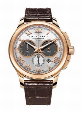 Chopard L.U.C. Chrono One Silver Dial 18 kt Rose Gold Brown Leather Men's Watch 161928-5001