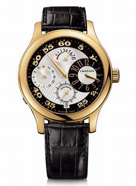 Chopard L.U.C Regulator Silver and Black Dial Black Leather Men's Watch 161874-0001