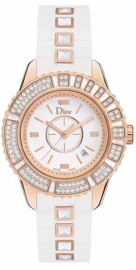 Dior Christal White Dial 18kt Rose Gold Ladies Watch CD113170R001