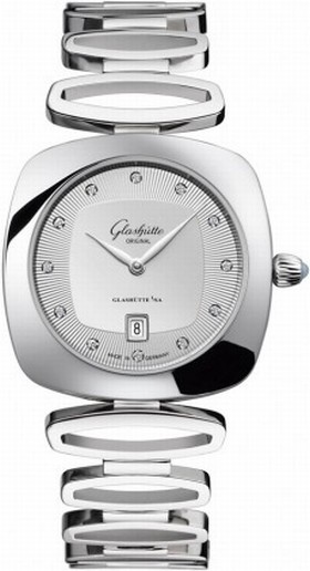 Glashutte Povonina Silver Dial Diamond Stainless Steel Ladies Watch 1-03-01-10-12-14