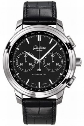 Glashutte Senator Chronograph XL Auto Black Dial Black Alligator Leather Men's Watch 39-34-20-42-04