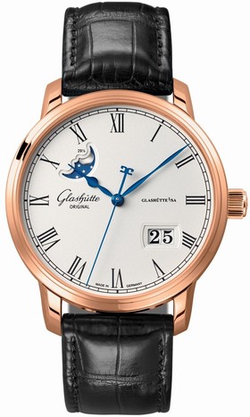 Glashutte Senator Panorama Silver Dial 18K Rose Gold Automatic Men's Watch 10004321504