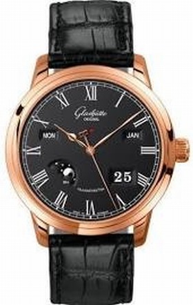 Glashutte Senator Perpetual Calendar Black Dial 18K Rose Gold Automatic Men's Watch 100-02-25-05-05