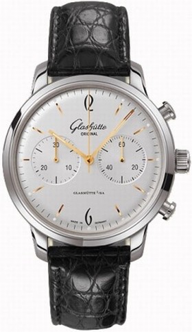 Glashutte Senator Sixties Chronograph Silver Dial Black Alligator Leather Men's Watch 39-34-03-22-04