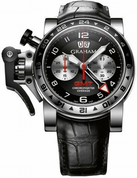 Graham Chronofighter Oversize GMT Black Dial Black Leather Men's Watch 2OVGS.B39A