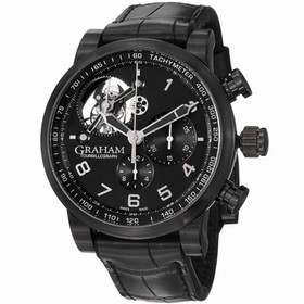 Graham Silverstone Tourbilliograph Automatic Black Dial Black Leather Men's Watch 2TSABB02A